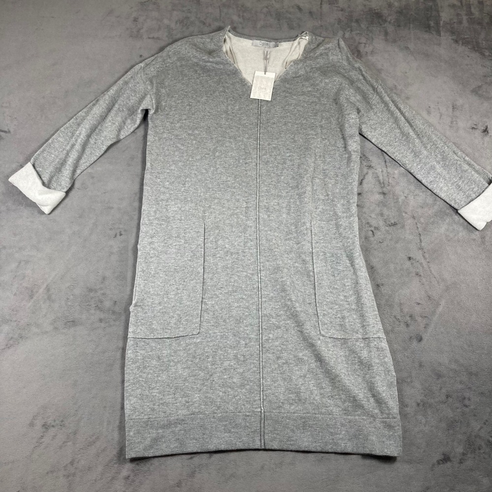 Dalia Gray V-Neck Sweater Dress with Pockets Mens Size S